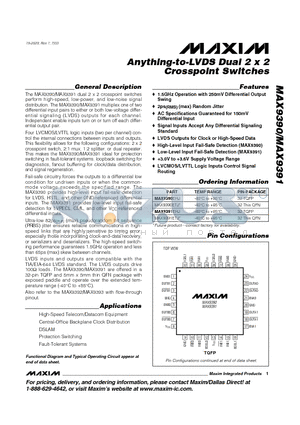 MAX9390EHJ datasheet - Anything-to-LVDS Dual 2 x 2 Crosspoint Switches