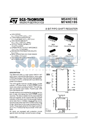 M54HC195 datasheet - 8 BIT PIPO SHIFT REGISTER