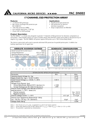 PACDN002Q datasheet - 17 CHANNEL ESD PROTECTION ARRAY