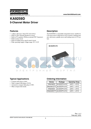 KA9259CDTF datasheet - 5-Channel Motor Driver