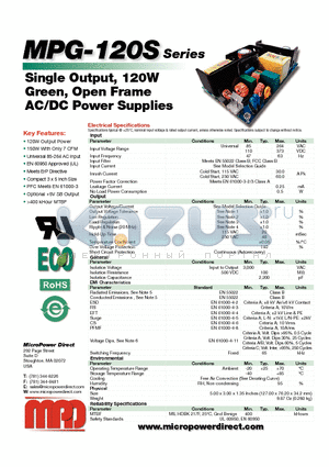 MPG-120S-24 datasheet - Single Output, 120W Green, Open Frame AC/DC Power Supplies