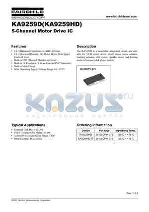 KA9259HD datasheet - 5-Channel Motor Drive IC