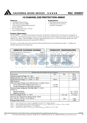 PACDN007 datasheet - 18 CHANNEL ESD PROTECTION ARRAY