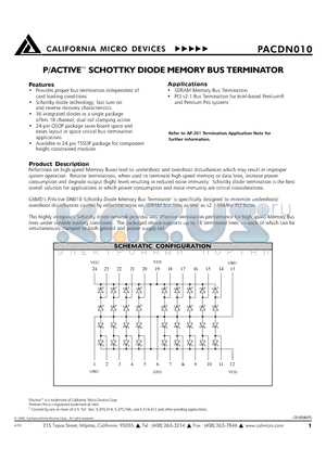 PACDN010 datasheet - P/ACTIVE SCHOTTKY DIODE MEMORY BUS TERMINATOR