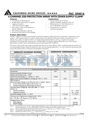 PACDN016M datasheet - 6 CHANNEL ESD PROTECTION ARRAY WITH ZENER SUPPLY CLAMP