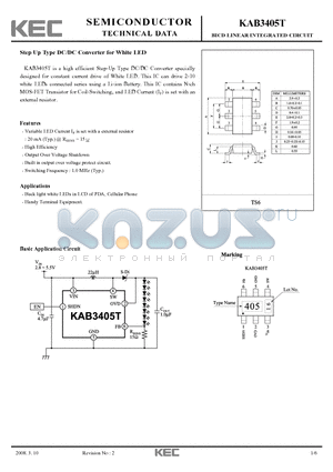 KAB3405T_08 datasheet - Step Up Type DC/DC Converter for White LED