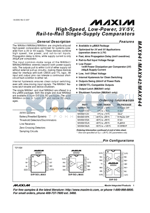 MAX941EPA datasheet - High-Speed, Low-Power, 3V/5V, Rail-to-Rail Single-Supply Comparators