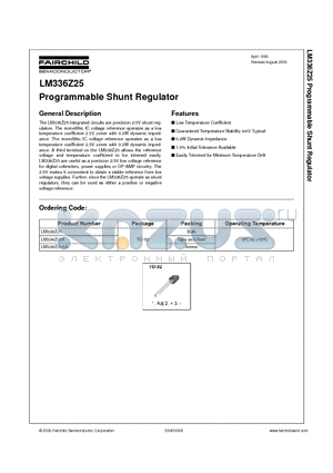 LM336Z25X datasheet - Programmable Shunt Regulator