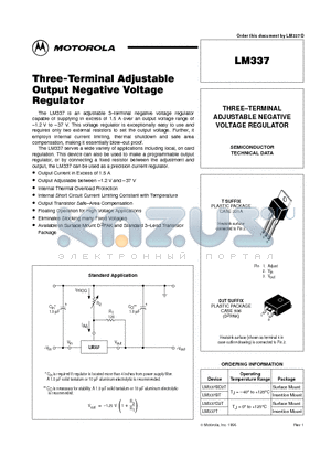 LM337BD2T datasheet - THREE-TERMINAL ADJUSTABLE NEGATIVE VOLTAGE REGULATOR