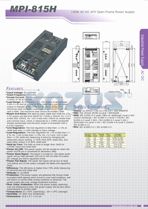 MPI-815H datasheet - 150W AC-DC ATX Open Frame Power Aupply