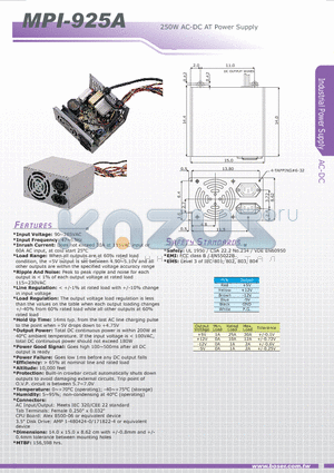 MPI-925A datasheet - 250W AC-DC AT Power Supply
