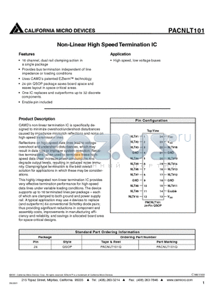 PACNLT101 datasheet - NON-LINEAR HIGH SPEED TERMINATION IC