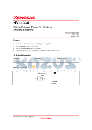 HVL133A datasheet - Silicon Epitaxial Planar Pin Diode for Antenna Switching
