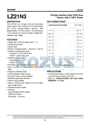 LZ21N3 datasheet - 1/2-type Interline Color CCD Area Sensor with 2 140 k Pixels