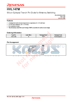 HVL147M datasheet - Silicon Epitaxial Trench Pin Diode for Antenna Switching