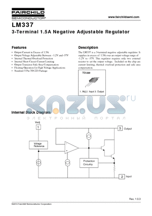 LM337T datasheet - 3-Terminal 1.5A Negative Adjustable Regulator