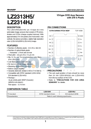 LZ2314HJ datasheet - 1/3-type CCD Area Sensors with 270 k Pixels