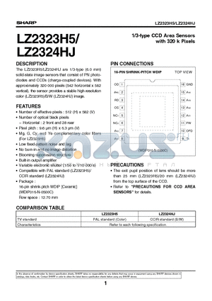 LZ2324HJ datasheet - 1/3-type CCD Area Sensors with 320 k Pixels