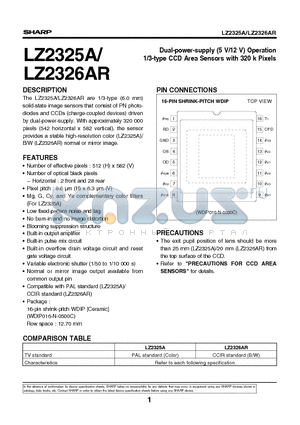 LZ2325A datasheet - Dual-power-supply (5 V/12 V) Operation 1/3-type CCD Area Sensors with 320 k Pixels