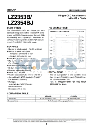 LZ2353 datasheet - 1/3-type CCD Area Sensors with 410 k Pixels