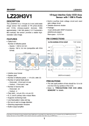 LZ23H3V1 datasheet - 1/3-type Interline Color CCD Area Sensor with 1 090 k Pixels