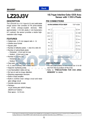 LZ23J3V datasheet - 1/2.7-type Interline Color CCD Area Sensor with 1 310 k Pixels