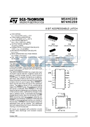 M54HC259F1R datasheet - 8 BIT ADDRESSABLE LATCH