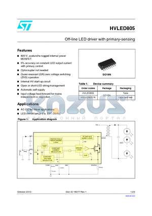 HVLED805 datasheet - Off-line LED driver with primary-sensing
