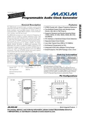 MAX9485 datasheet - Programmable Audio Clock Generator