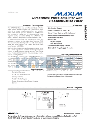 MAX9503 datasheet - DirectDrive Video Amplifier with Reconstruction Filter