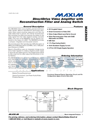 MAX9505EEE datasheet - DirectDrive Video Amplifier with Reconstruction Filter and Analog Switch