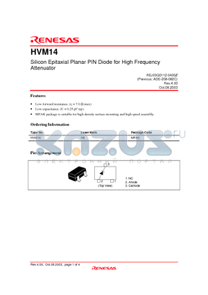 HVM14 datasheet - Silicon Epitaxial Planar PIN Diode for High Frequency Attenuator