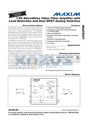 MAX9507ATE+ datasheet - 1.8V DirectDrive Video Filter Amplifier with Load Detection and Dual SPST Analog Switches