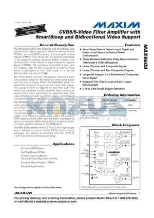 MAX9508ATE+ datasheet - CVBS/S-Video Filter Amplifier with SmartSleep and Bidirectional Video Support