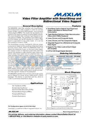 MAX9508 datasheet - Video Filter Amplifier with SmartSleep and Bidirectional Video Support