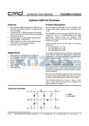 PACUSB-U1Y6 datasheet - Upstream USB Port Terminator