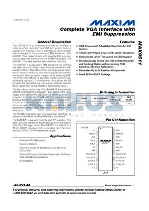 MAX9511CEG datasheet - Complete VGA Interface with EMI Suppression