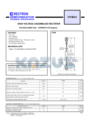 HVM20 datasheet - HIGH VOLTAGE ASSEMBLIED RECTIFIER (VOLTAGE 20000 Volts CURRENT 0.35 Amperes)