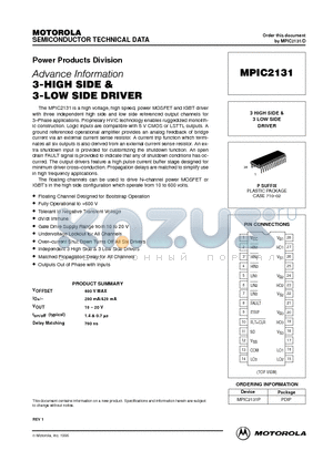 MPIC2131P datasheet - 3 HIGH SIDE & 3 LOW SIDE DRIVER