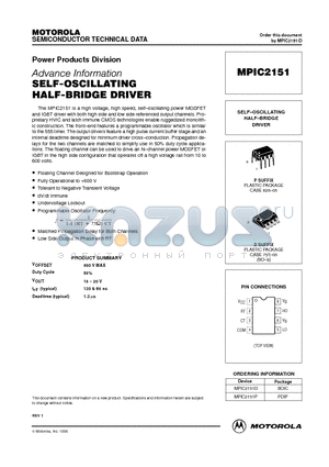 MPIC2151 datasheet - SELF-OSCILLATING HALF-BRIDGE DRIVER