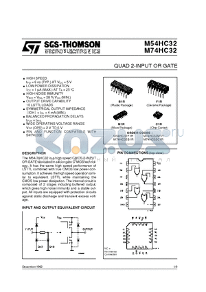 M54HC32 datasheet - QUAD 2-INPUT OR GATE