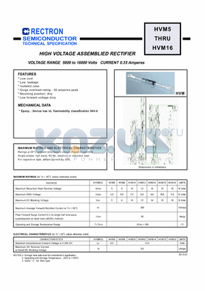 HVM5_13 datasheet - HIGH VOLTAGE ASSEMBLIED RECTIFIER VOLTAGE RANGE 5000 to 16000 Volts CURRENT 0.35 Amperes