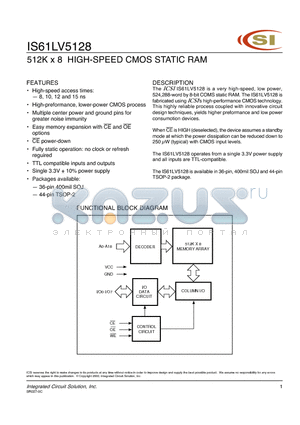 IS61LV5128-15KI datasheet - 512K x 8 HIGH-SPEED CMOS STATIC RAM