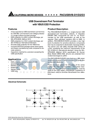 PACUSBVB-D3Y6 datasheet - USB Downstream Port Terminator with VBUS ESD Protection