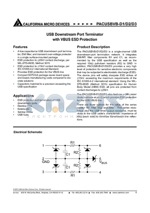 PACUSBVB-D1Y6 datasheet - USB Downstream Port Terminator with VBUS ESD Protection