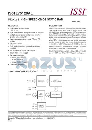 IS61LV5128AL-10KLI datasheet - 512K x 8 HIGH-SPEED CMOS STATIC RAM