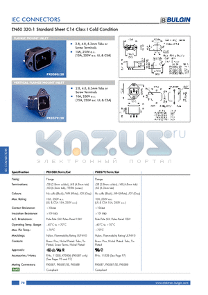 PX0580 datasheet - EN60 320-1 Standard Sheet C14 Class I Cold Condition