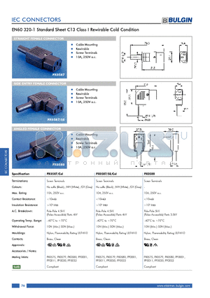 PX0587/SE datasheet - EN60 320-1 Standard Sheet C13 Class I Rewirable Cold Condition