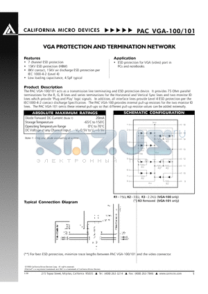PACVGA-101 datasheet - VGA PROTECTION AND TERMINATION NETWORK