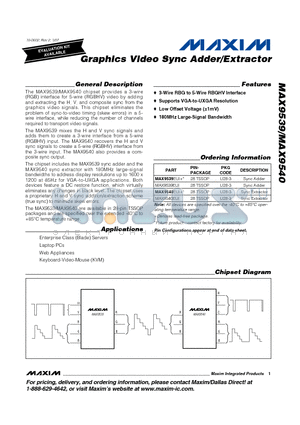 MAX9539 datasheet - Graphics Video Sync Adder/Extractor